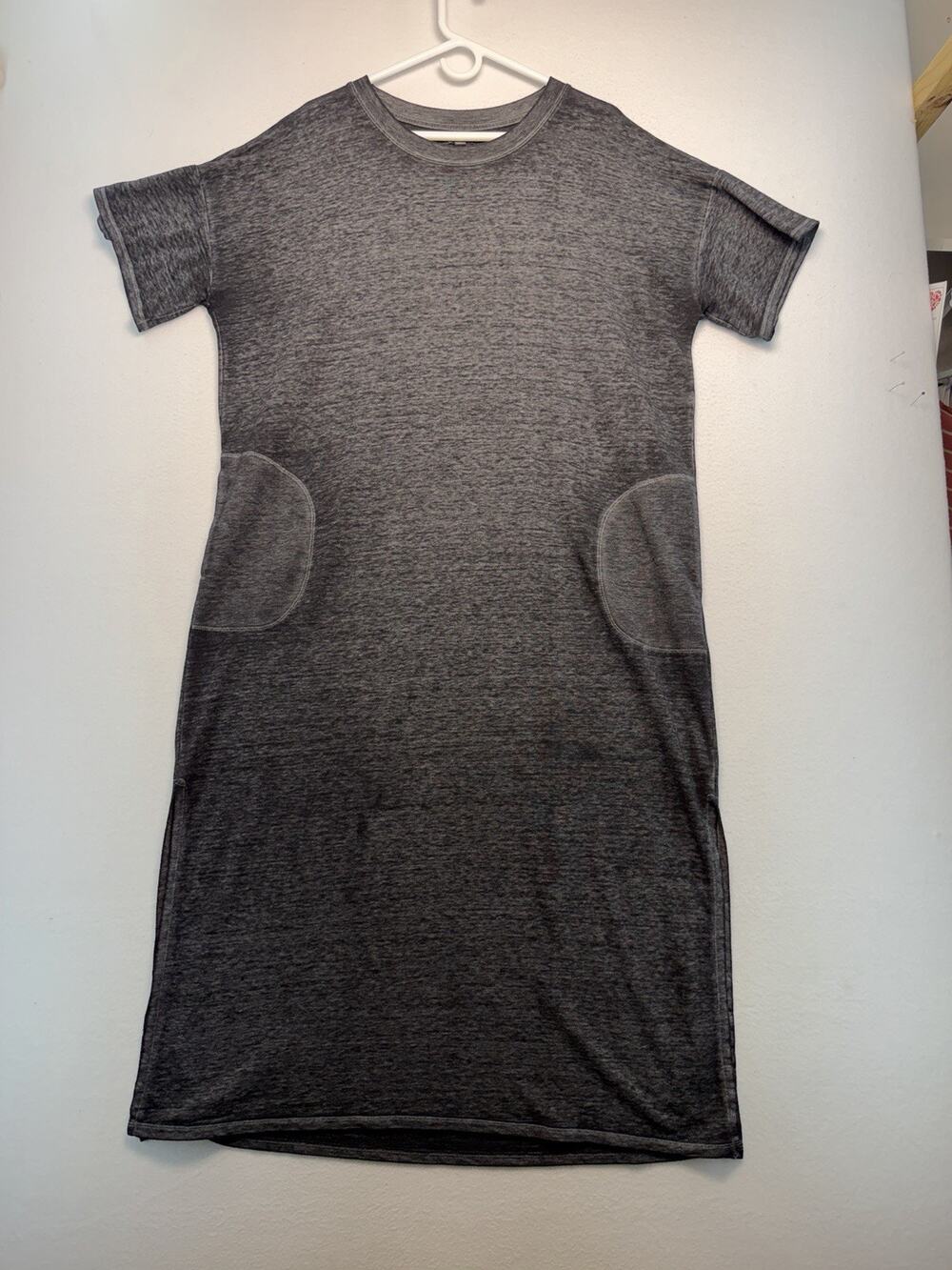VERSONA Maxi Dress Womens XL Oversized Black/Gray Double Slits & Pockets Grunge